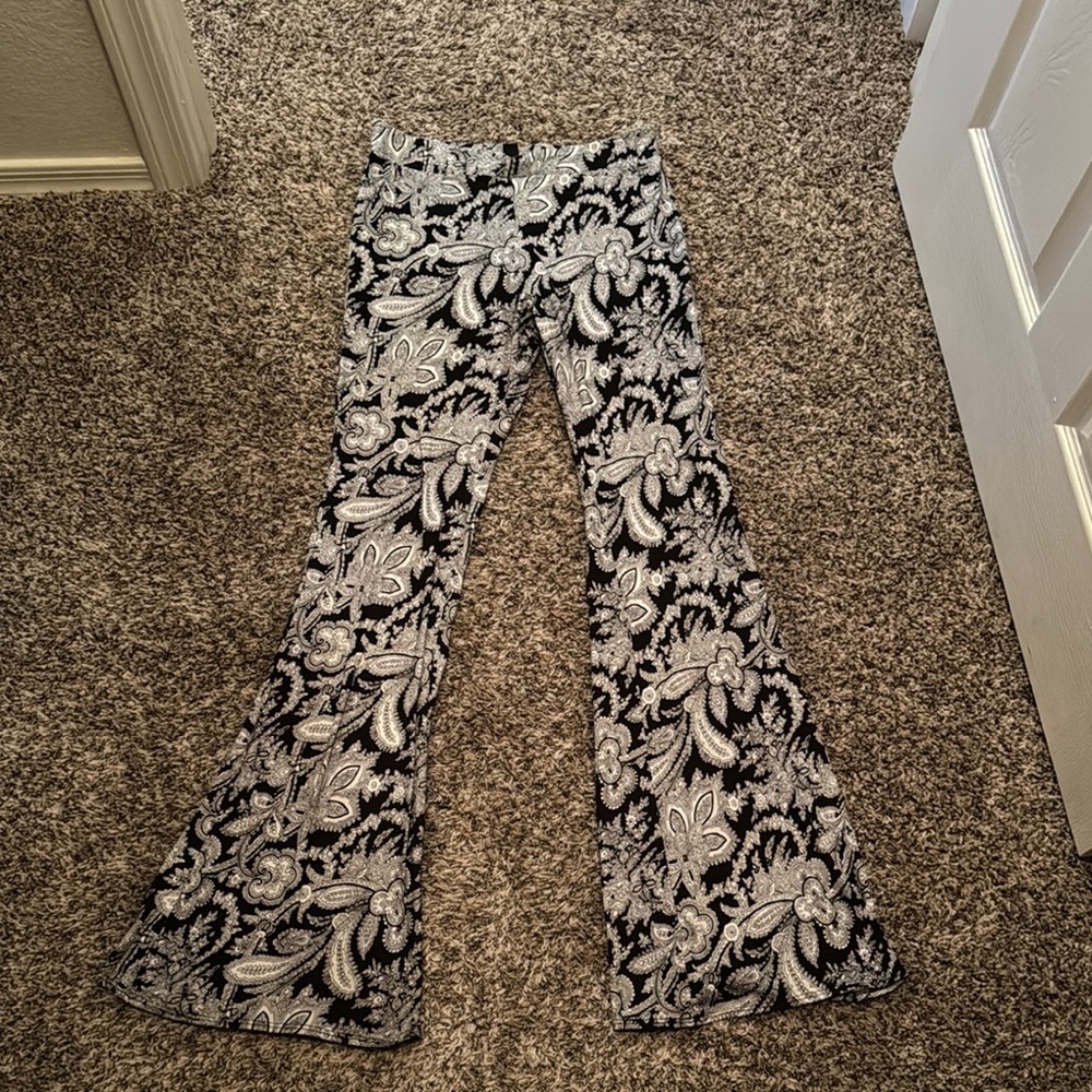 Black and White Floral Flare Pants